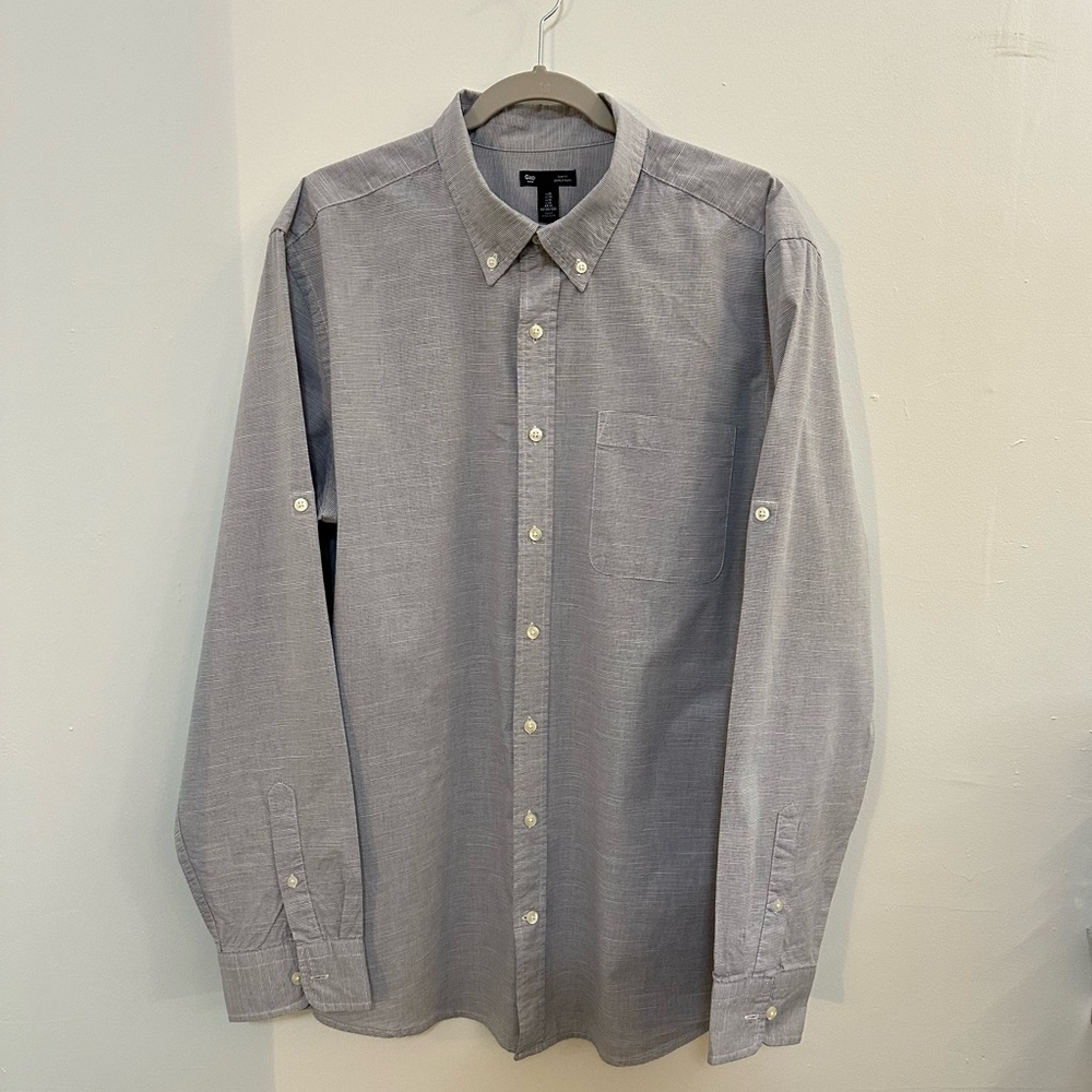GAP Men's Button Down Blue Striped XL Slim Fit Long Sleeve Chest Pocket Shirt